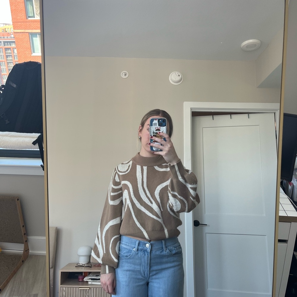 Brown and White Patterned Sweater